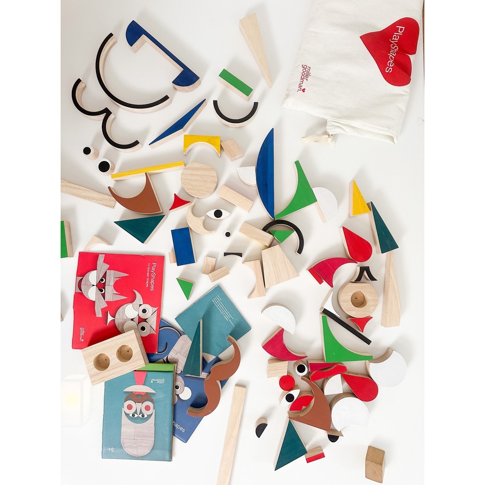 Miller Goodman PlayShapes 74 Piece Wooden Building Blocks Set with Storage Bag